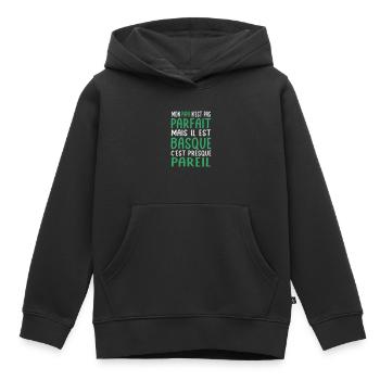 Mon papa n'est pas parfait - Basque - Sweat Premium à capuche enfant bio - noir - Devant - AI Model Kid Male (0cm)