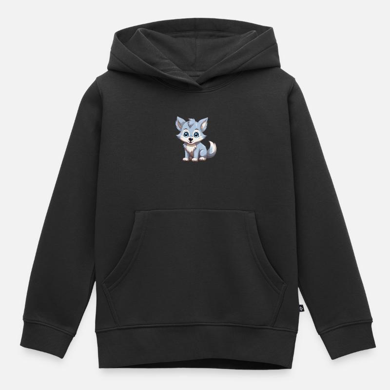 Louveteau mignon - Sweat Premium à capuche enfant bio - noir
