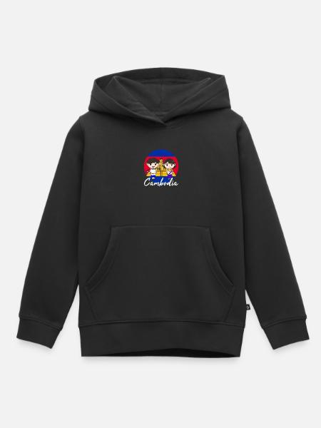 Temple du Cambodge Khmer Vintage drapeau je cadeau - Sweat Premium à capuche enfant bio - noir