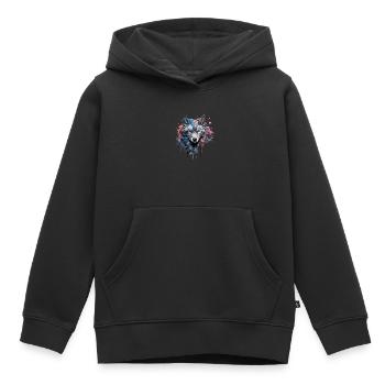 Wolf Design Wolfkopf in bunten Farben Wolfsrudel - Kinder Premium Organic Hoodie - Schwarz - Vorne - AI Model Kid Male (0cm)