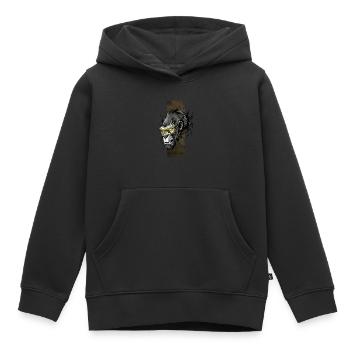 Majestueux dos argenté : Regard d’or - Sweat Premium à capuche enfant bio - noir - Devant - AI Model Kid Male (0cm)