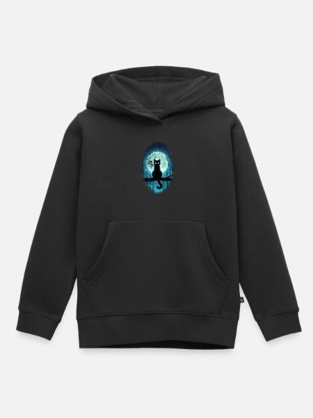 Schwarze Katze vor Vollmond - Kinder Premium Organic Hoodie - Schwarz