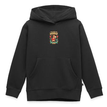 Nouvel An chinois du cheval 2026 - Sweat Premium à capuche enfant bio - noir - Devant - AI Model Kid Male (0cm)