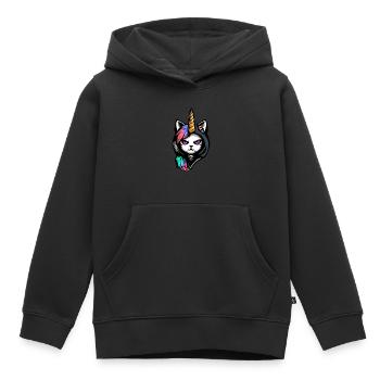 Rebellious Unicorn Cat - Kids Premium Organic Hoodie - black - Front - AI Model Kid Male (0cm)
