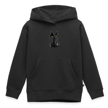 CHAT NOIR SUR UN T-SHIRT NOIR - Sweat Premium à capuche enfant bio - noir - Devant - AI Model Kid Male (0cm)