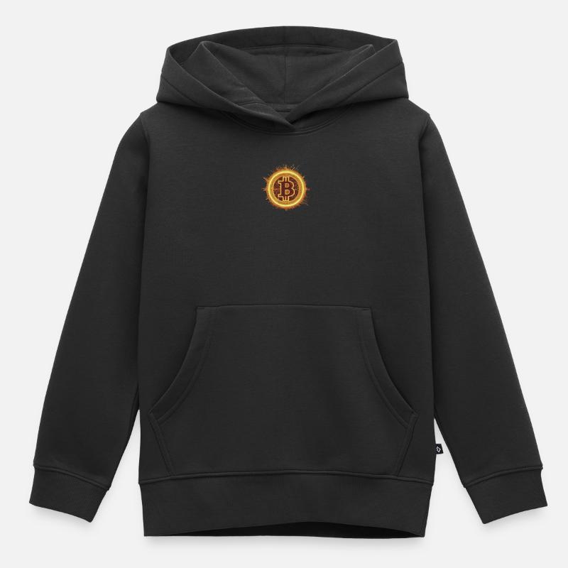 Bitcoin Solar Flare - Symbole crypto lumineux - Sweat Premium à capuche enfant bio - noir