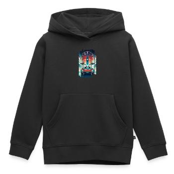 T-shirt Retour vers le futur rétro années 80 - Sweat Premium à capuche enfant bio - noir - Devant - AI Model Kid Male (0cm)