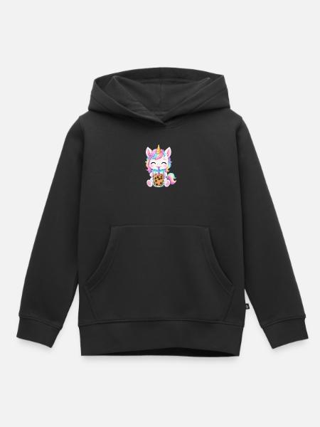 Niedlicher Einhorn mit Bubble Tea - Kinder Premium Organic Hoodie - Schwarz