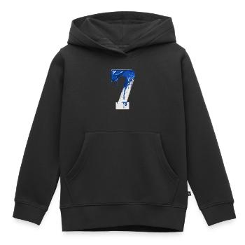 NON. 7 NUMÉRO 7 BLEU BLANC 7E ANNIVERSAIRE - Sweat Premium à capuche enfant bio - noir - Devant - AI Model Kid Male (0cm)