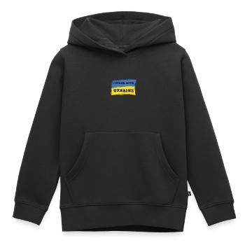 Je suis aux côtés de l’Ukraine - Ukraine - Sweat Premium à capuche enfant bio - noir - Devant - AI Model Kid Male (0cm)