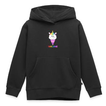 Licorne avec glace - Sweat Premium à capuche enfant bio - noir - Devant - AI Model Kid Male (0cm)