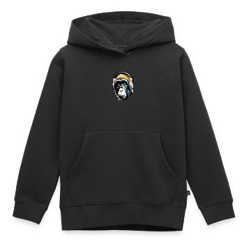 Musik Affe Schimpanse Kopfhoerer als Geschenkidee - Kinder Premium Organic Hoodie - Schwarz - Vorne - AI Model Kid Male (0cm)