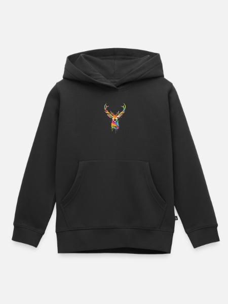 Bunter Hirschkopf im Graffiti-Look - Kinder Premium Organic Hoodie - Schwarz