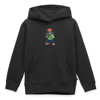 Jeune rappeur garçon avec un micro - Sweat Premium à capuche enfant bio - noir - Devant - AI Model Kid Male (0cm)