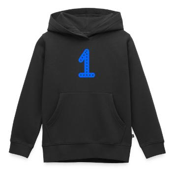 1. 1 AN. 1er ANNIVERSAIRE. ANNIVERSAIRE 1 AN - Sweat Premium à capuche enfant bio - noir - Devant - AI Model Kid Male (0cm)