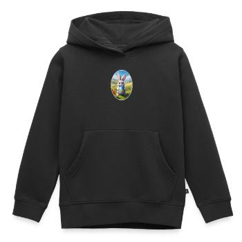 Lapin de Pâques avec oeuf, ovale - Sweat Premium à capuche enfant bio - noir - Devant - AI Model Kid Male (0cm)