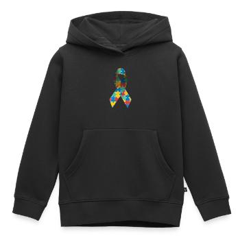 Ruban de sensibilisation à l’autisme et au syndrome d’Asperger - Sweat Premium à capuche enfant bio - noir - Devant - AI Model Kid Male (0cm)