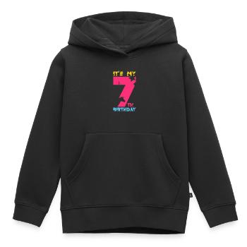 IT'S MY 7TH BIRTHDAY UNICORN 7TH BIRTHDAY - Kids Premium Organic Hoodie - black - Front - AI Model Kid Male (0cm)