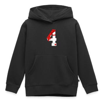NR. 4 NUMMER 4 ROT WEIß 4. GEBURTSTAG - Kinder Premium Organic Hoodie - Schwarz - Vorne - AI Model Kid Male (0cm)