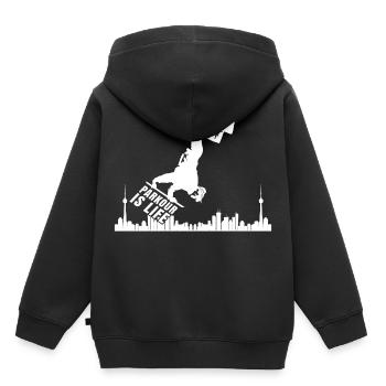 Parkour Cadeau Le Parcour Freerunning Backflip - Sweat Premium à capuche enfant bio - noir - Dos - AI Model Kid Male (0cm)