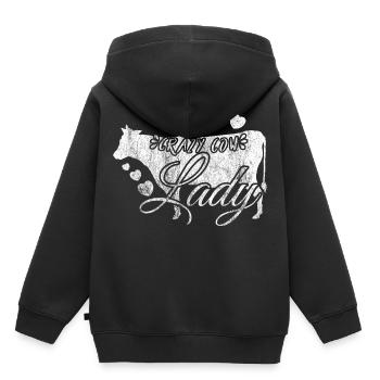 Crazy Cow Lady cadeau vache Lady Farmer Bauer - Sweat Premium à capuche enfant bio - noir - Dos - AI Model Kid Male (0cm)