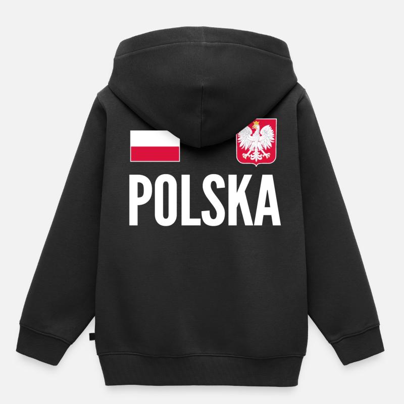 Pologne Soccer Jersey - Sweat Premium à capuche enfant bio - noir