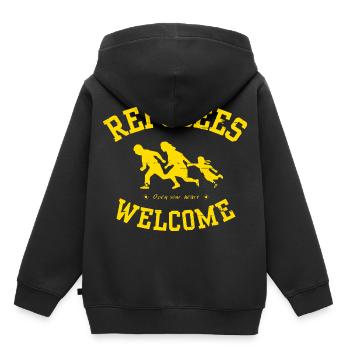 Les réfugiés accueillent - Ouvrez votre coeur - Sweat Premium à capuche enfant bio - noir - Dos - AI Model Kid Male (0cm)