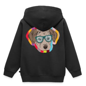 Nerd Hund als Hipster mit Brille - Kinder Premium Organic Hoodie - Schwarz - Hinten - AI Model Kid Male (0cm)