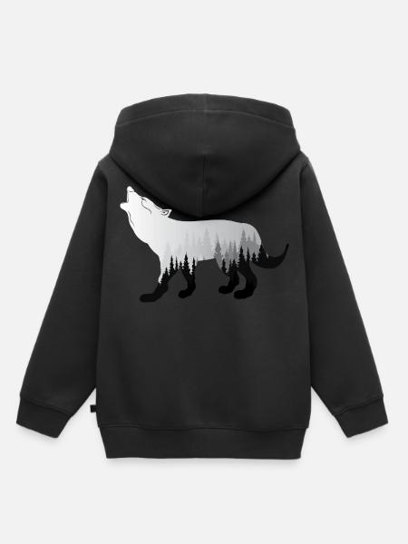 Wolf - Kinder Premium Organic Hoodie - Schwarz