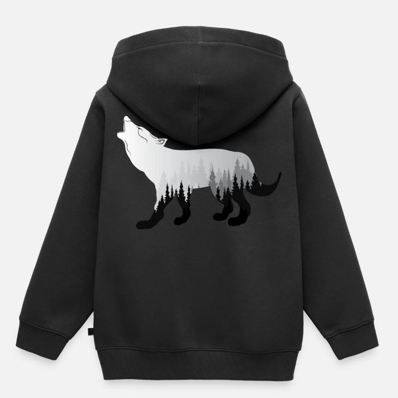 loup - Sweat Premium à capuche enfant bio - noir