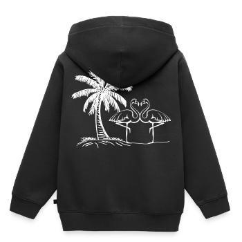 Flamingo Pärchen - Einsamen Insel - Geschenk-Palme - Kinder Premium Organic Hoodie - Schwarz - Hinten - AI Model Kid Male (0cm)