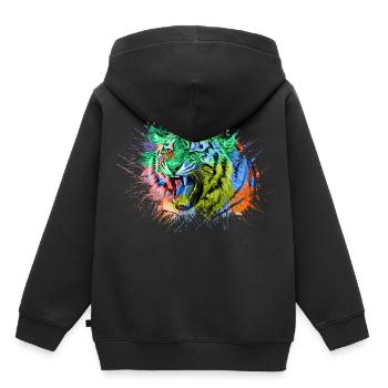 Tiger Regenbogen Bunt Tiere - Kinder Premium Organic Hoodie - Schwarz - Hinten - AI Model Kid Male (0cm)
