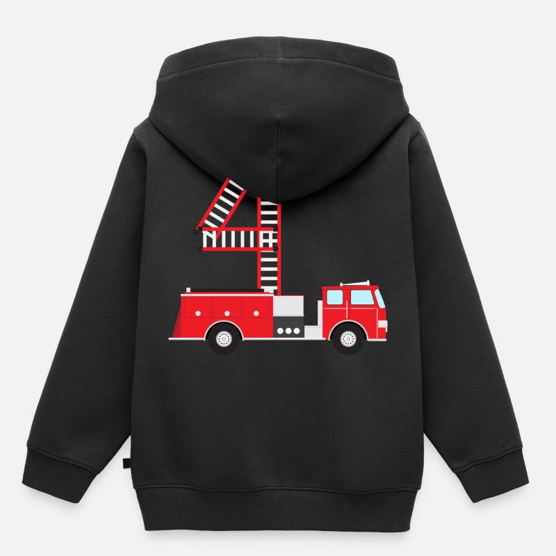 Camion de pompier cadeau de pompier âgé de 4 ans - Sweat Premium à capuche enfant bio - noir