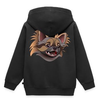 Chihuahua poil long - Sweat Premium à capuche enfant bio - noir - Dos - AI Model Kid Male (0cm)