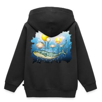 Baleine, baleine volante - Sweat Premium à capuche enfant bio - noir - Dos - AI Model Kid Male (0cm)