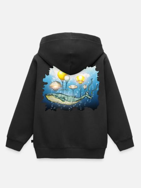 Wal, Fliegender Wal - Kinder Premium Organic Hoodie - Schwarz