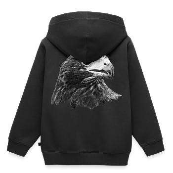 Aigle, faucon, buse, gris - Sweat Premium à capuche enfant bio - noir - Dos - AI Model Kid Male (0cm)