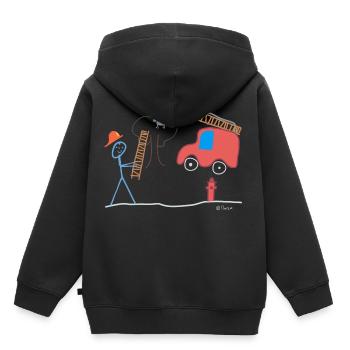 Firefighter stick figure, cat volunteer to help - Kids Premium Organic Hoodie - black - Back - AI Model Kid Male (0cm)