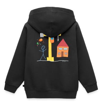 House building stick figure real estate crane architect - Kids Premium Organic Hoodie - black - Back - AI Model Kid Male (0cm)