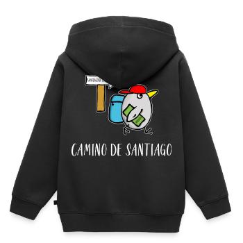 Chemin de Compostelle Espagne Pèlerins Camino De Santiago - Sweat Premium à capuche enfant bio - noir - Dos - AI Model Kid Male (0cm)