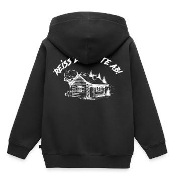 Reiss die Hütte ab | Reiß die Hütte ab - Kinder Premium Organic Hoodie - Schwarz - Hinten - AI Model Kid Male (0cm)