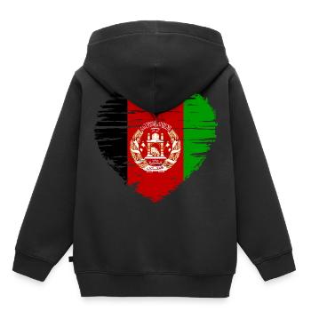 Afghanistan Coeur drapeau drapeau drapeau - Sweat Premium à capuche enfant bio - noir - Dos - AI Model Kid Male (0cm)