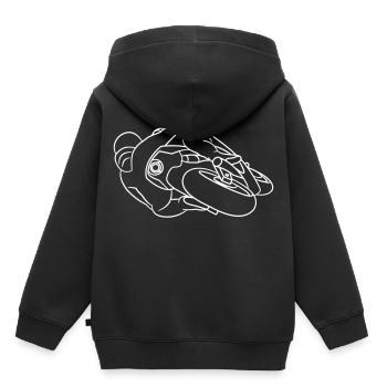 Moto de course en position inclinée - de derrière, lumineuse - Sweat Premium à capuche enfant bio - noir - Dos - AI Model Kid Male (0cm)