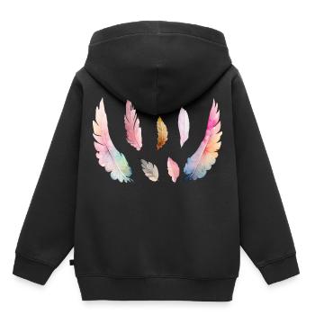 Plumages Colorés d'Aquarelle - Sweat Premium à capuche enfant bio - noir - Dos - AI Model Kid Male (0cm)