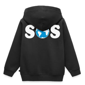 SOS – Earth Day / Klimawandel (W / 2C / SVG) - Kinder Premium Organic Hoodie - Schwarz - Hinten - AI Model Kid Male (0cm)