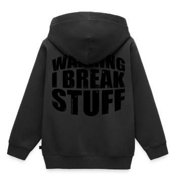 Warning I Break Stuff 7 - Kinder Premium Organic Hoodie - Schwarz - Hinten - AI Model Kid Male (0cm)