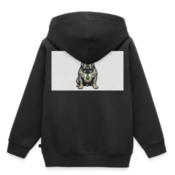 Tattoo Bulldog Gris mit Grünem Anhänger - Kinder Premium Organic Hoodie - Schwarz - Hinten - AI Model Kid Male (0cm)