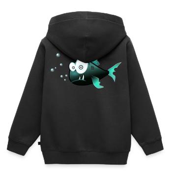Verwirrter Fisch - Kinder Premium Organic Hoodie - Schwarz - Hinten - AI Model Kid Male (0cm)