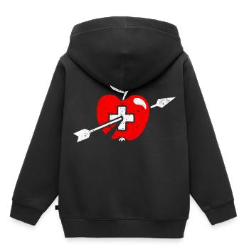 Wilhelm Tell Apfel Schweizer Fahne und Kreuz - Kinder Premium Organic Hoodie - Schwarz - Hinten - AI Model Kid Male (0cm)