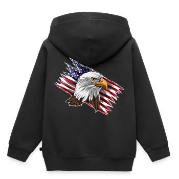 Tête d'aigle chauve patriotique | Drapeau américain - Sweat Premium à capuche enfant bio - noir - Dos - AI Model Kid Male (0cm)